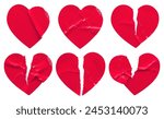 Red color broken heart shape sticker set isolated on white background