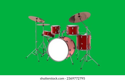 Red color drum set on green screen. Musical instrument
 - Powered by Shutterstock