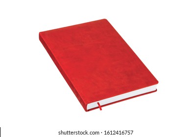 Red Color Leather Daily Planner Isolated On The White Background. The Personal Notepad Planner Monthly Is A Great Way Of Keeping Yourself Organized.