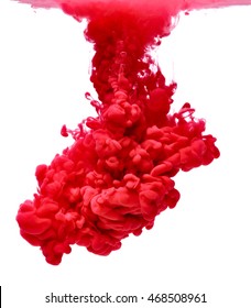 Red Color Paint Pouring In Water