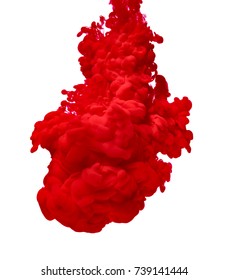 Red Color Paint Pouring In Water