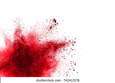 Red Color Powder Splash Cloud Isolated On White Background