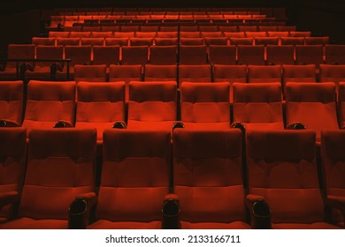 Red Colored Cinema Seats With No People.