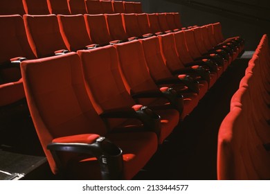 Red Colored Cinema Seats With No People.