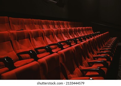 Red Colored Cinema Seats With No People.