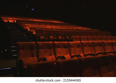 Red Colored Cinema Seats With No People.