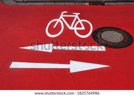 Similar – Foto Bild Fahrradweg, Verkehrswende, Fahrbahnmarkierung 4