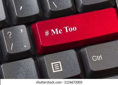 Red Colored Me Too Button On Black Computer Keyboard. Sexual Harassment Concept.