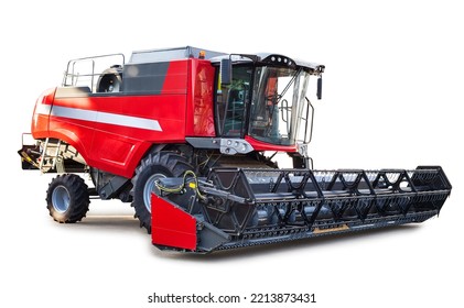Red combine harvester, agriculture machinery, farming vehicle isolated over white, with clipping path. - Shutterstock ID 2213873431