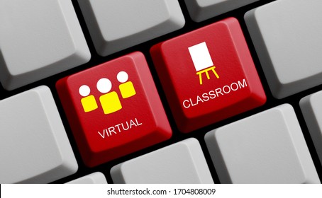 Red Computer-Tastatur mit Virtual Classroom - Digitales Lernen zu Hause