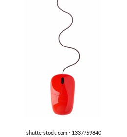 Red computer mouse on a white background