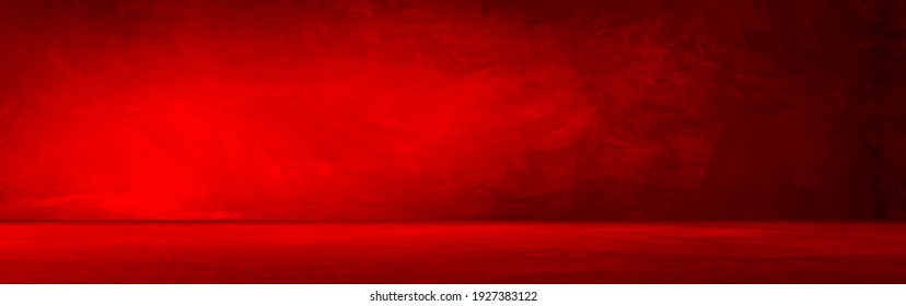 Red Concrete Wall And Floor With Light And Shadow Backgrounds, Use For Product Display For Presentation And Cover Banner Design.