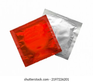 Red Condom Packet Isolated On White Background