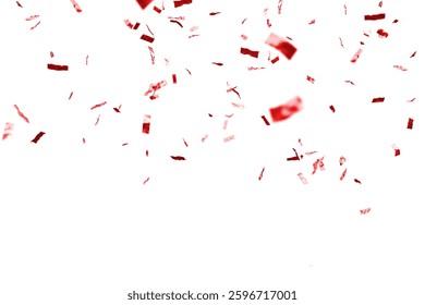 Red confetti falling on a white background, ideal for celebrations and festive decorations