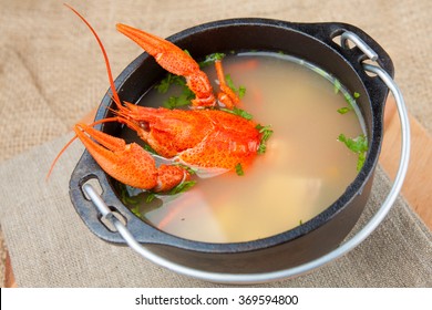 Red Cooked Crayfish In Cauldron With Soup