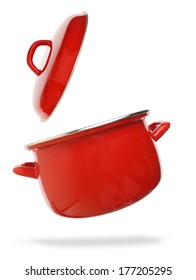 Red Cooking Pot Isolated On White Background