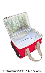 Red Cooling Bag With Zipper Isolated Over White