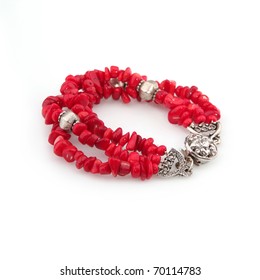 Red Coral Bracelet Isolated On White