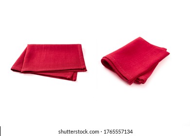 Red cotton napkin isolated on white background.