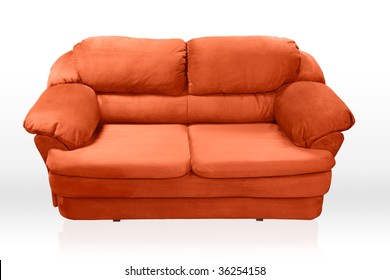 Red Couch Isolated On White Background. Furniture.