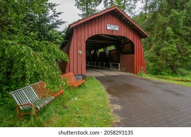 Red Covered Bridge In Oregon