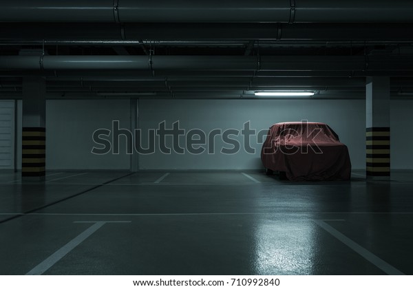 Red Covered Vintage Car Empty Underground Stock Photo (Edit Now) 710992840