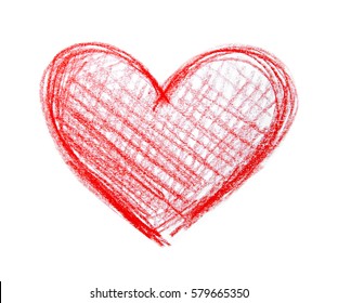 Red Crayon Drawn Heart Isolated On White