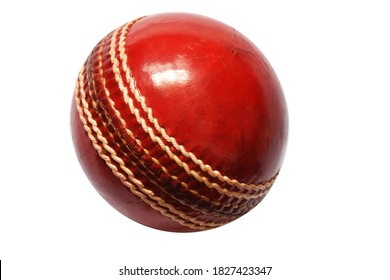 Red Cricket Ball Close up Picture in White Background