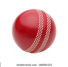 Red Cricket Ball Isolated on White Background.
