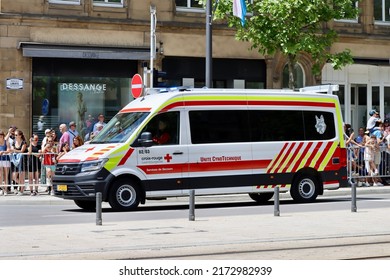 Red Cross Canine Unit Van On National Day Parade. Luxembourg, Luxembourg - June 23, 2022