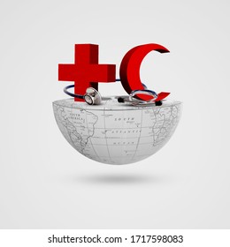 Red Cross, Red Crescent, stethoscope on half earth, World Red Cross and Red Crescent Day, May 8, Cross , Crescent,