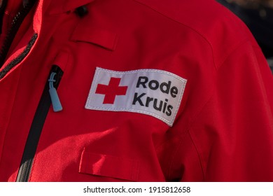 Red Cross Logo On A Jacket At Amsterdam The Netherlands 18-1-2020