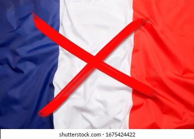 Red Crossed Out Flag Of France, Curfew Concept