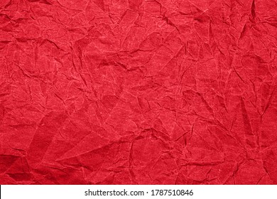 Red Crumpled Paper Texture. Red Wrapping Paper As Christmas Backdrop 