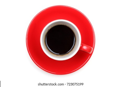 Red Cup Of Hot Coffee Top View