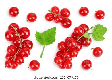 Red currant berries isolated on white background. Top view. Flat lay - Powered by Shutterstock