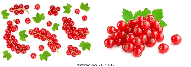 Red currant berry with leaf isolated on white background. Top view. Flat lay pattern - Powered by Shutterstock