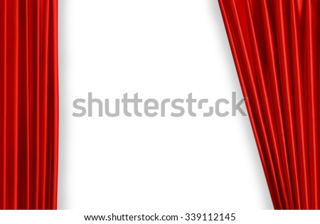Red curtain on theater or cinema stage slightly open