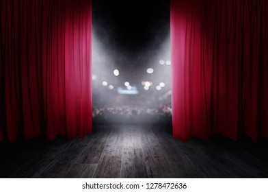 The red curtains are opening for the theater show - Shutterstock ID 1278472636