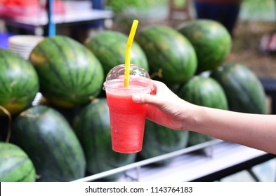 Red Cut Watermelon Selling At Street Food Market