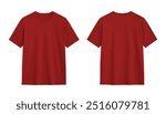 Red dark T shirt Mockup, Front and Back View on White Background