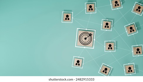Red dartboard and black arrow connection linkage with human icon for customer focus target group and customer relation management concept. - Powered by Shutterstock - Get 15% off with code: PIKWIZARD15