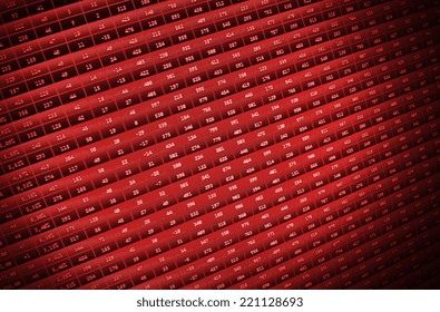 Red data chart graph screen on monitor. Financial data stock exchange. Computer screen live display. Sale of stock exchanges. Computer online stock trade. Data analyzing. Ticker board