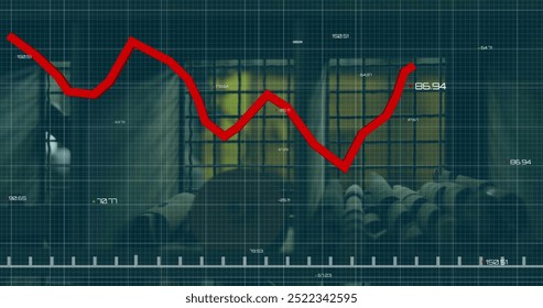 Red declining graph image over industrial factory background. Economy, recession, downturn, industry, manufacturing, loss - Powered by Shutterstock