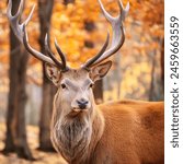 Red deer in the autumn forest