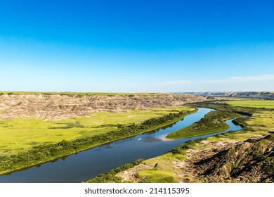 Red Deer River Valley Near Drumheller In Canada