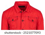 Red denim jacket with distressed details