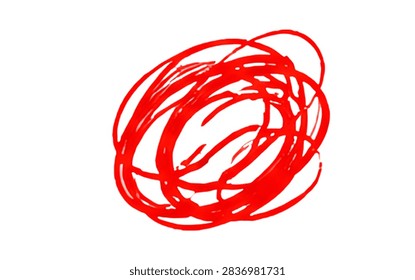 Red dense overlapping scribble circle and textured loop mass