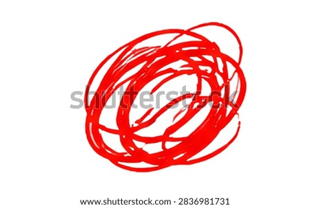 Red dense overlapping scribble circle and textured loop mass
