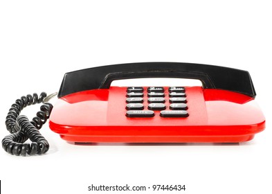 Red Desk Phone Isolated On White Background